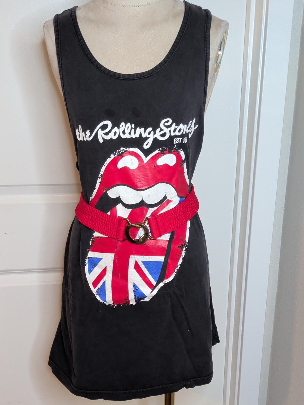 Rolling Stones Black Tank Dress with Red Tongue and Union Jack Flag SZ XL Unisex